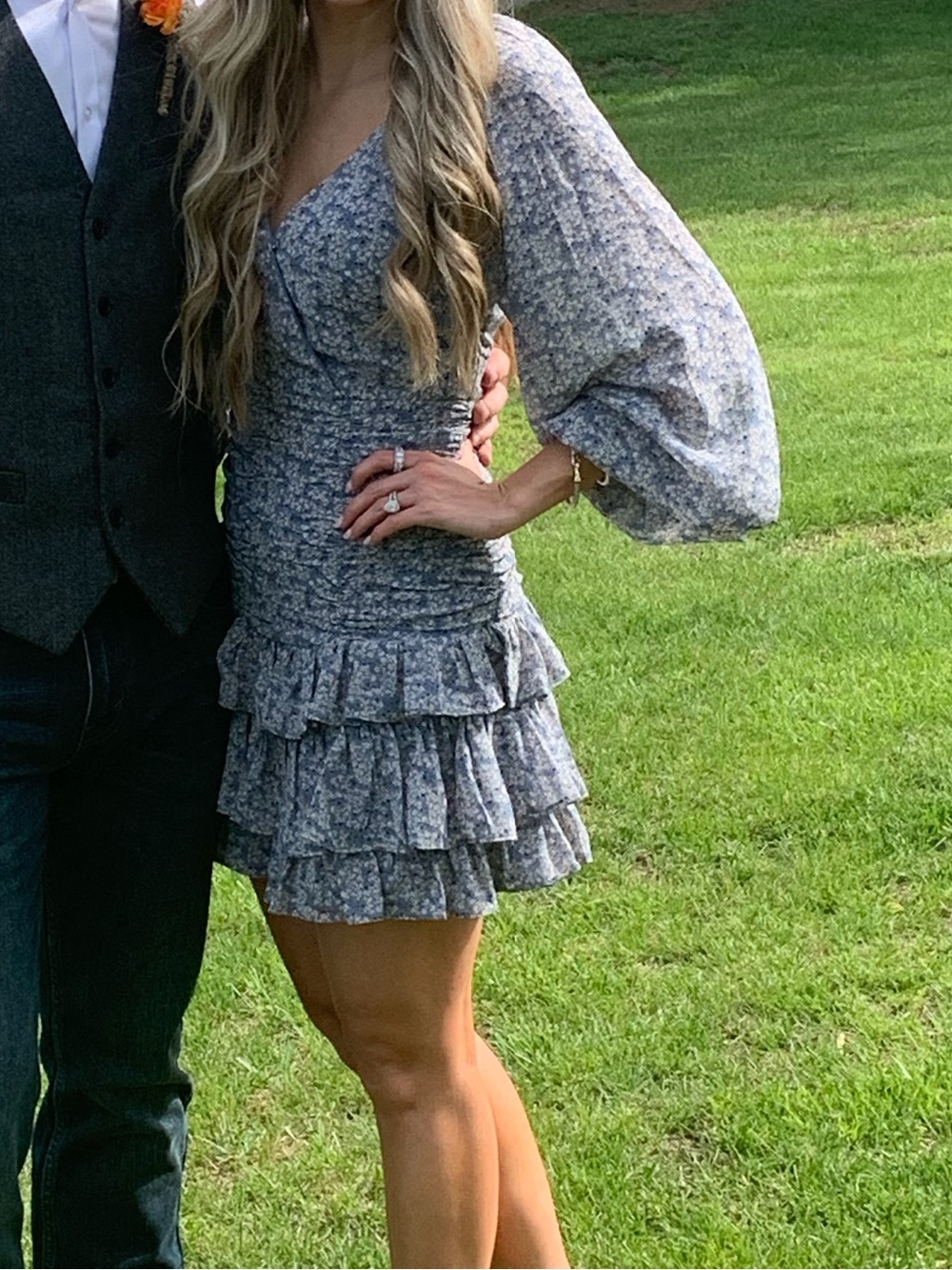 Astr Blue Floral Ruffle Mini Dress